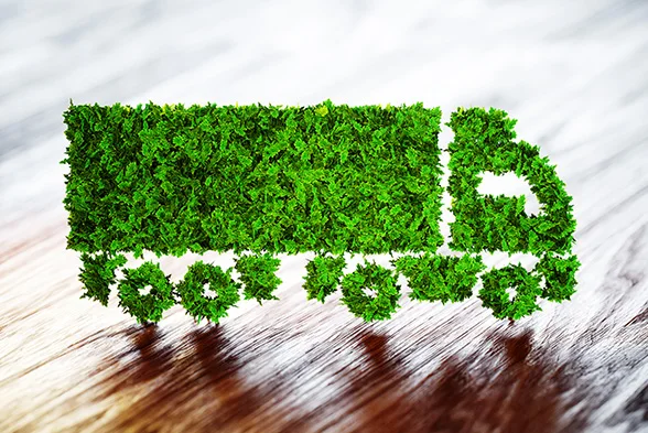 Silhouette eines Lkw aus Blättern gemacht